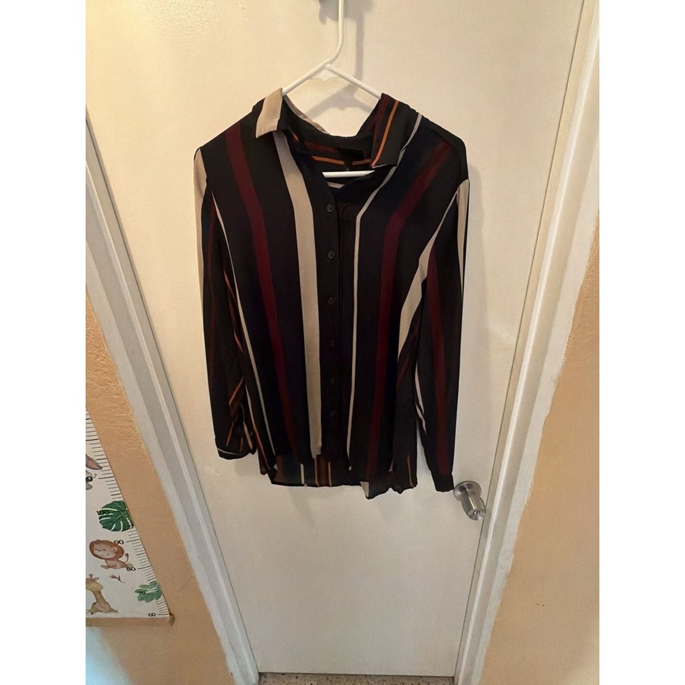 Who What Wear Women's Striped Long Sleeve Button-Up Blouse Size L